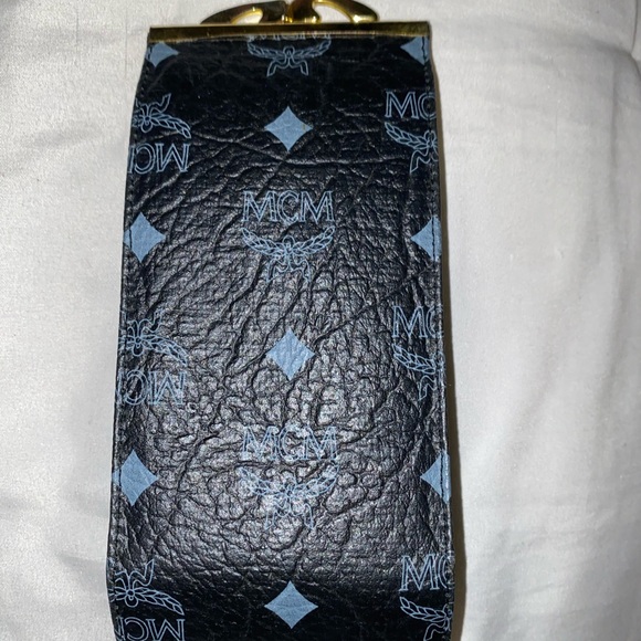 MCM Other Vintage Mcm Navy Blue Leather Eyeglass Case Kisslock
